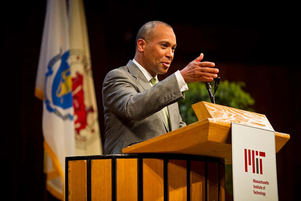 Deval Patrick Delivering A Speech At Mit Wallpaper