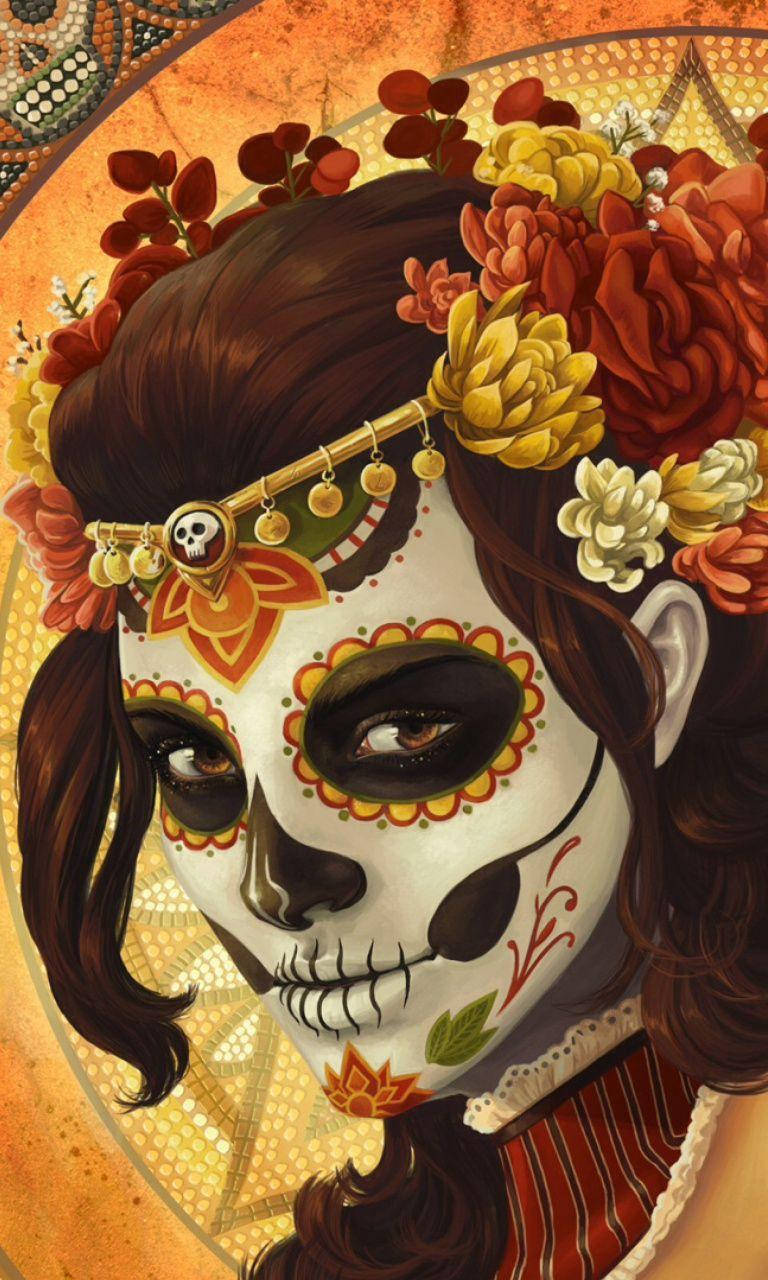 Dia De Los Muertos Lady Facepaint Phone Wallpaper Wallpaper