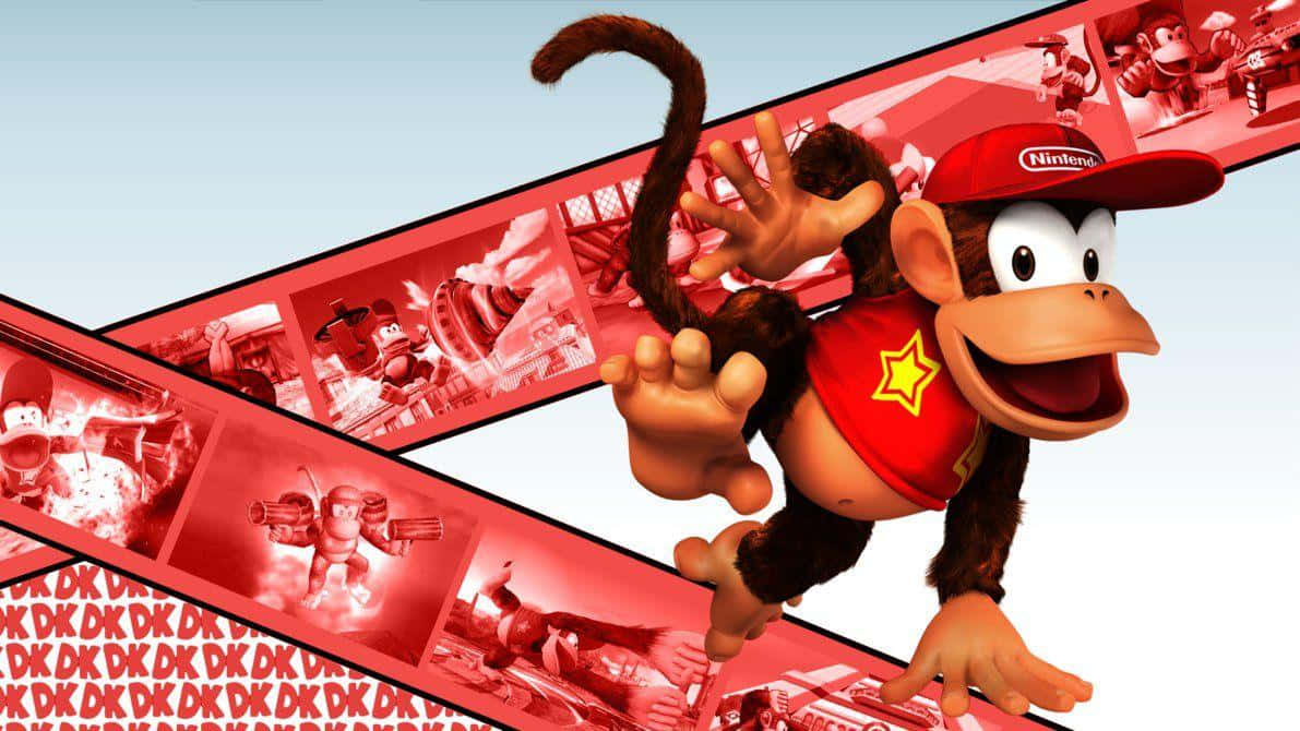 Diddy Kong In Action, Showing Off His Skills In A Colorful Gaming World Wallpaper