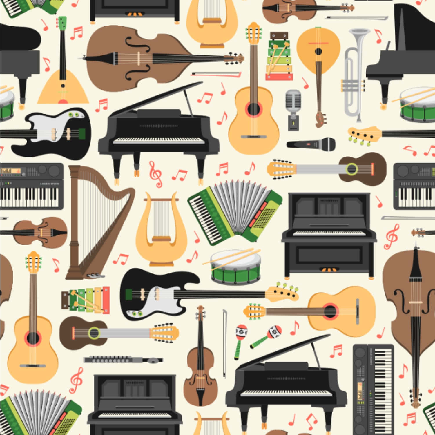 Different Musical Instrument Clip Art Pattern Wallpaper