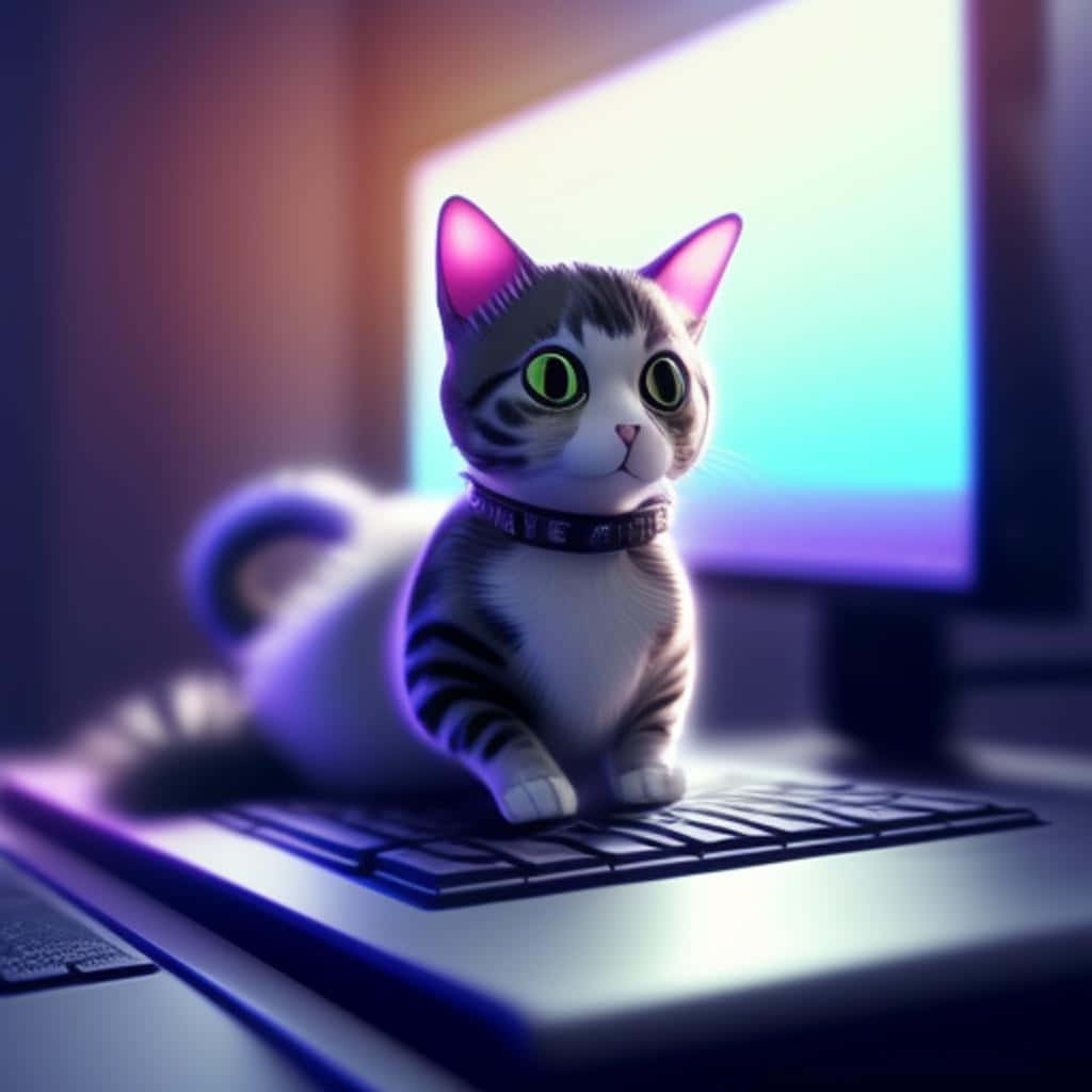 Digital Age Feline Typist Wallpaper