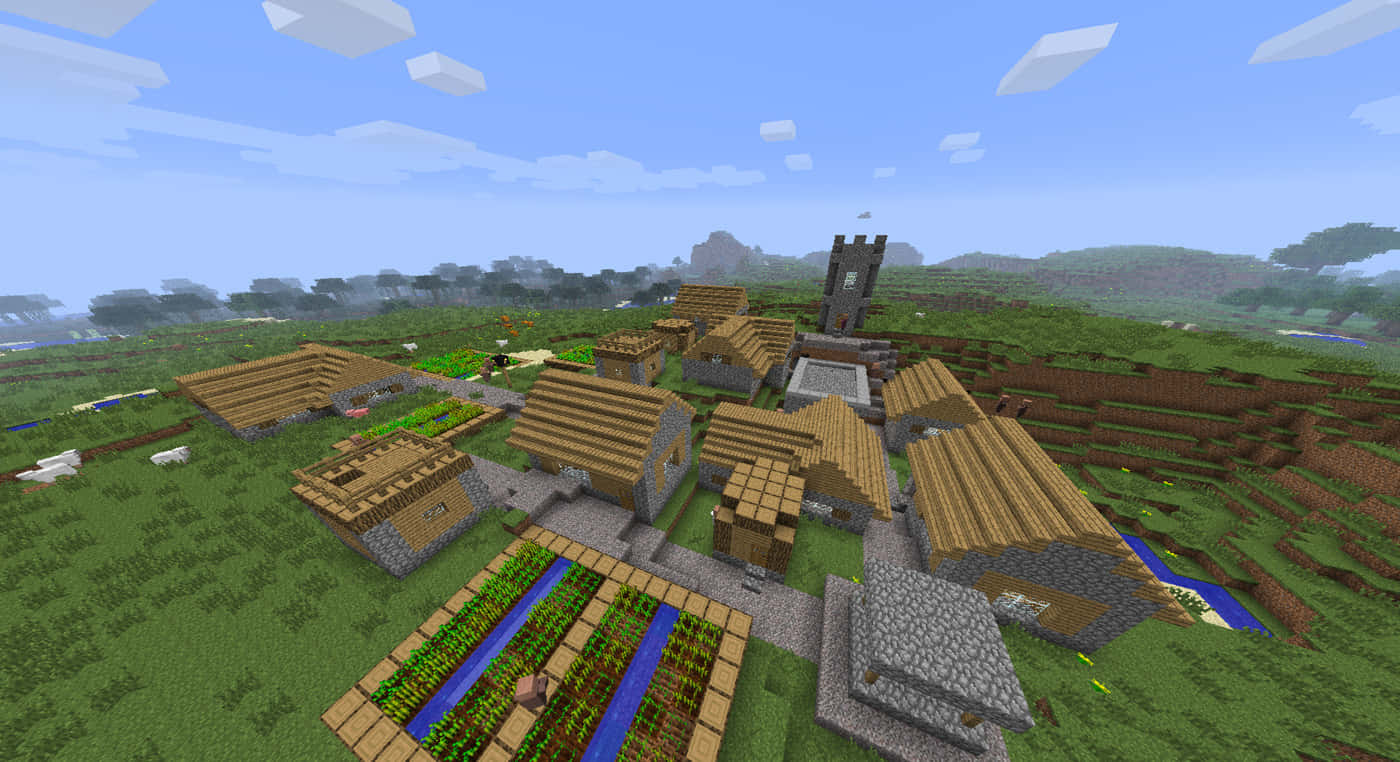 Discover The Bustling Life Of A Minecraft Village Wallpaper