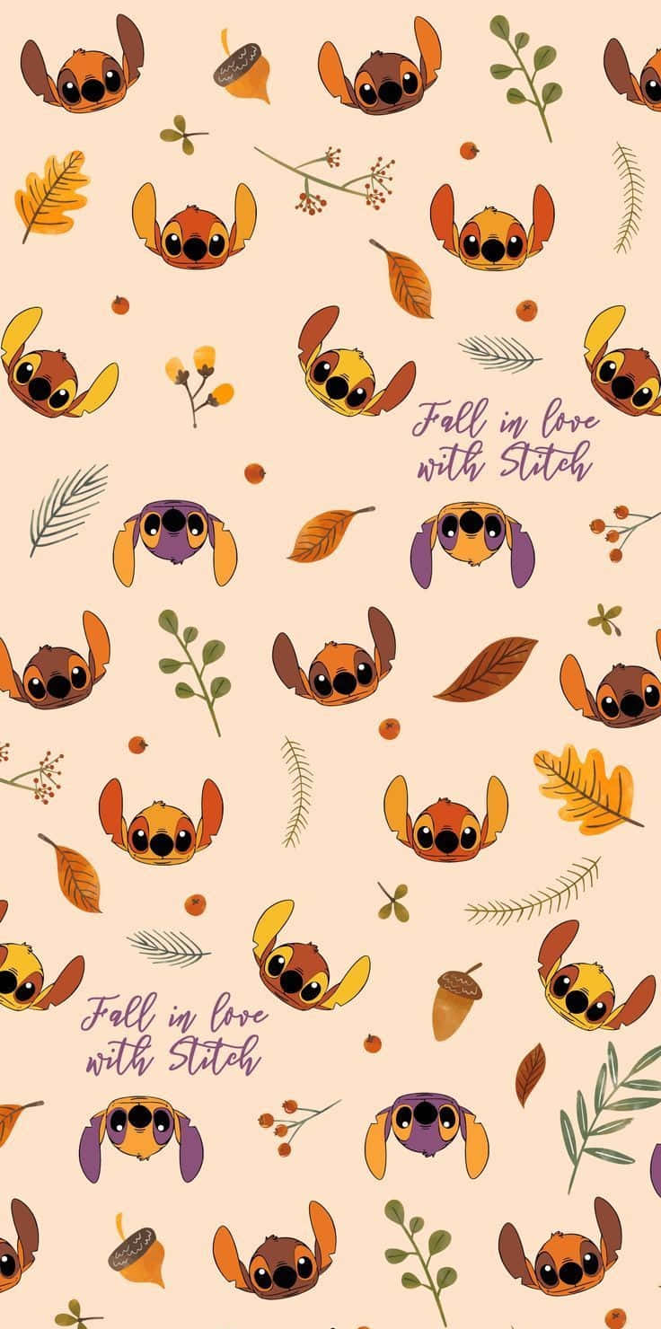 Disney Autumn Stitch Leaves Wallpaper