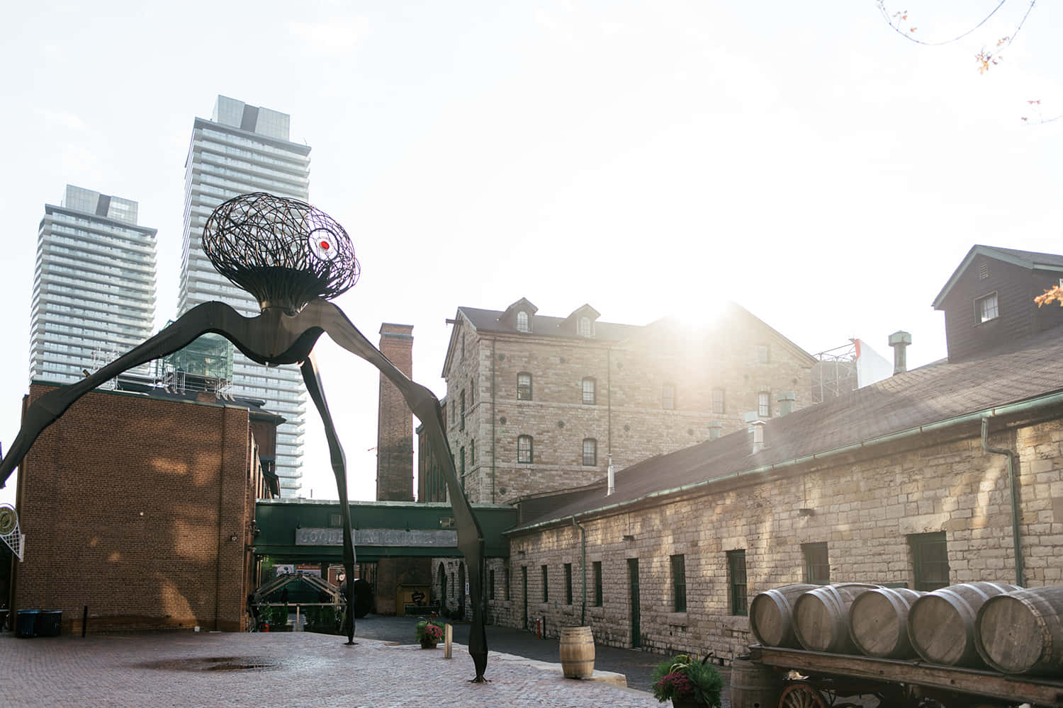 Distillery District Spider Sculpture Sunrise Wallpaper