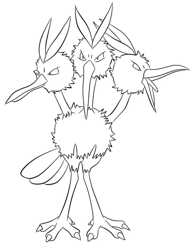 Dodrio Pokemon Outline Illustration Wallpaper