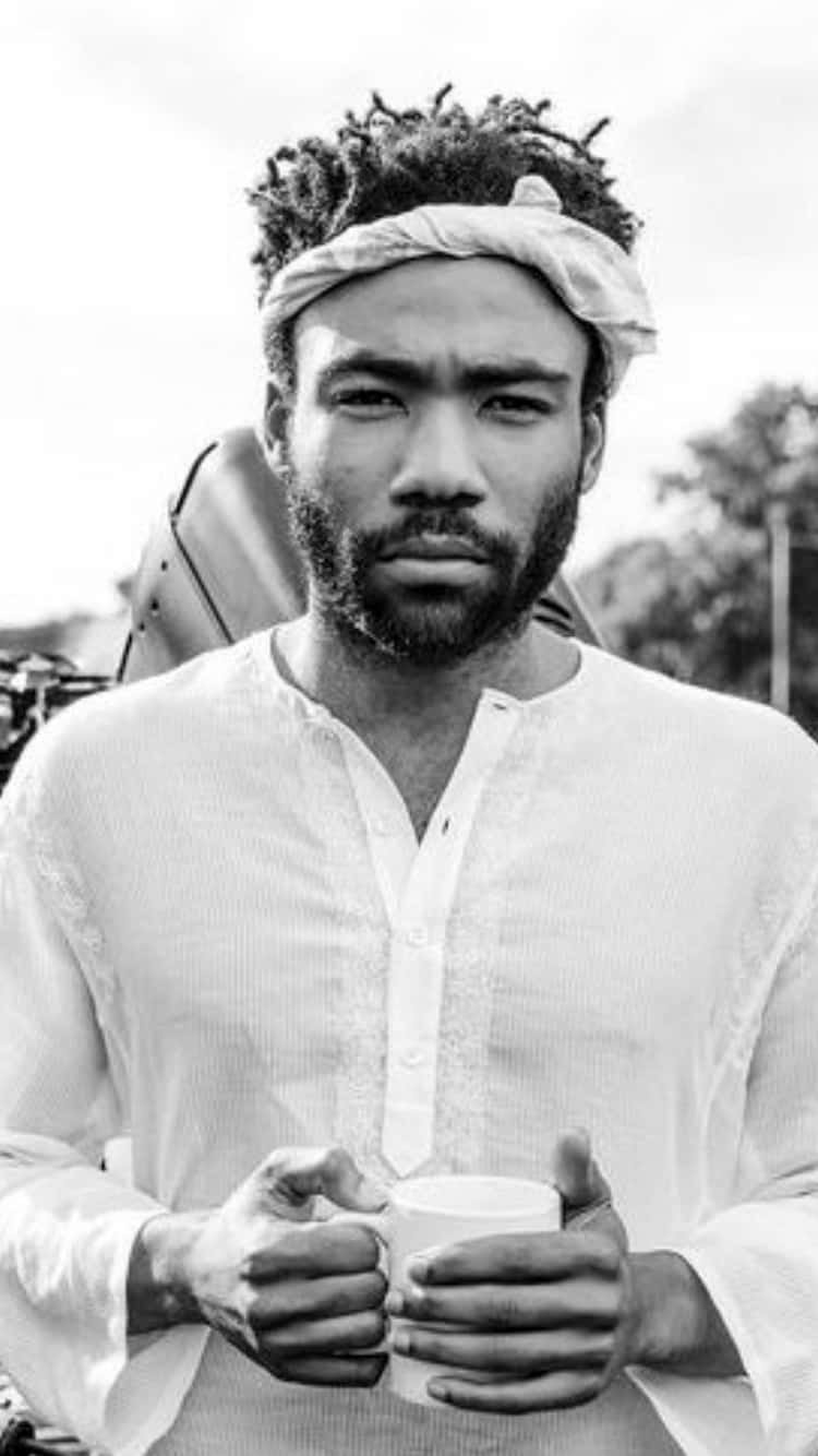 Donald Glover Contemplative Blackand White Portrait Wallpaper