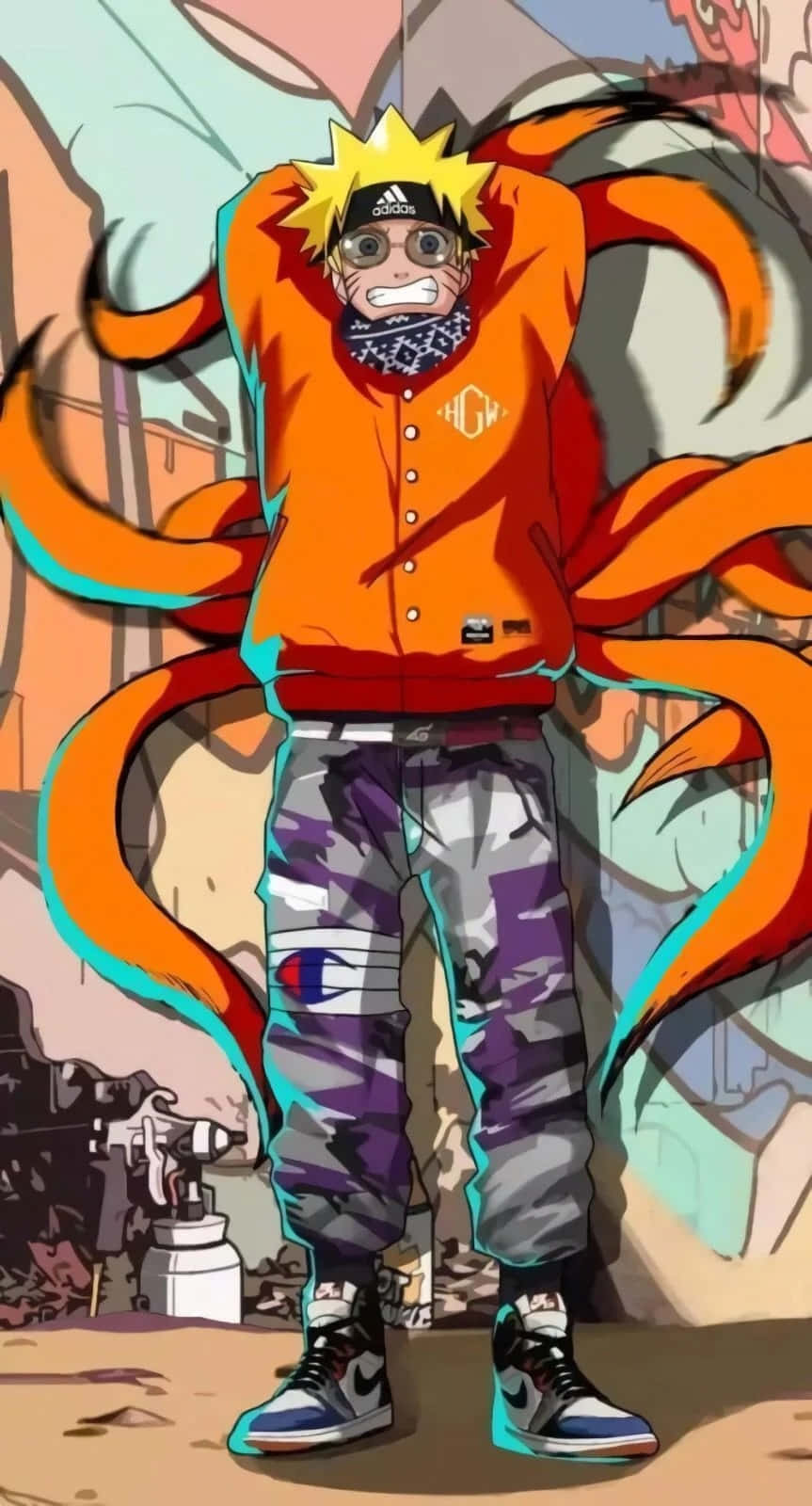 Dope Naruto Kyuubi Tails Wearing Modern Fashion Fanart Wallpaper