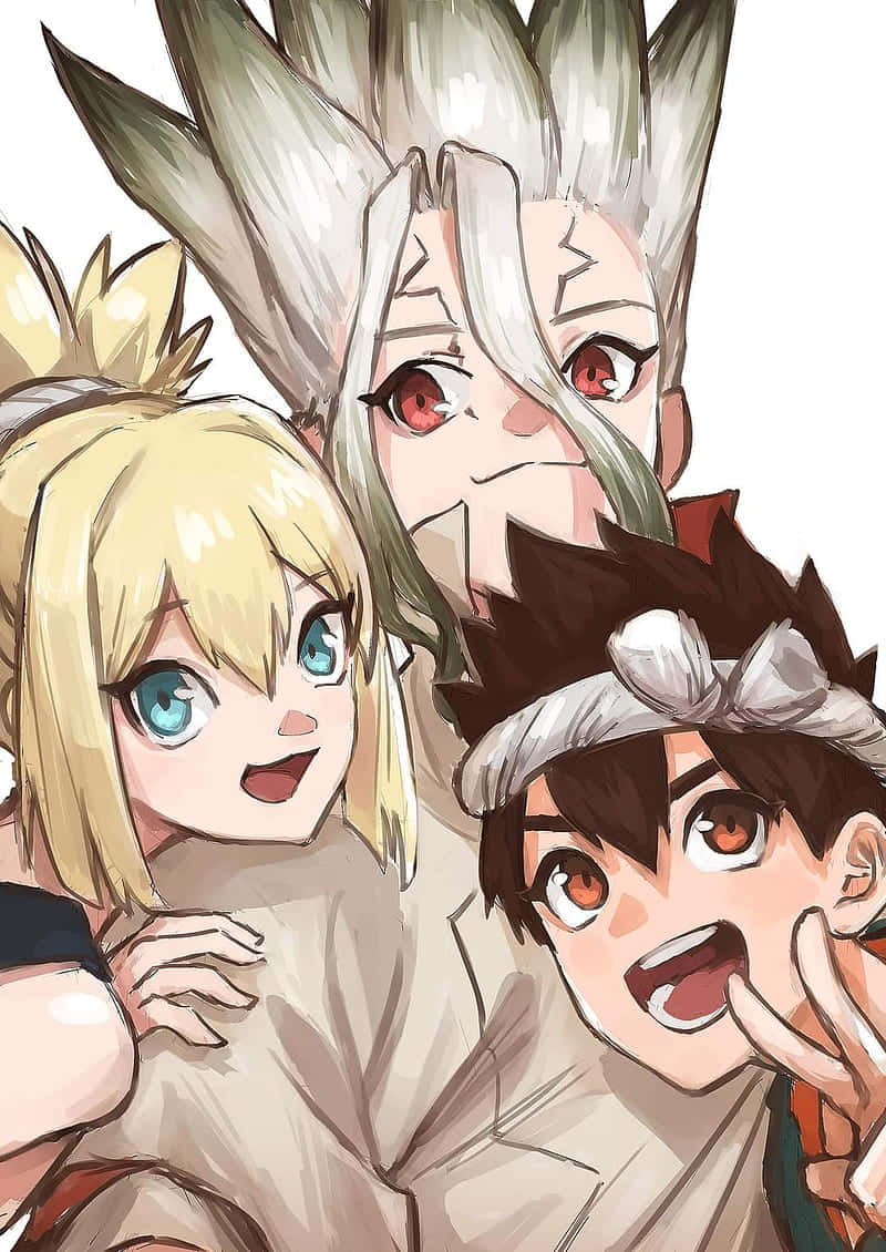 Dr Stone Characters Friendly Pose Wallpaper