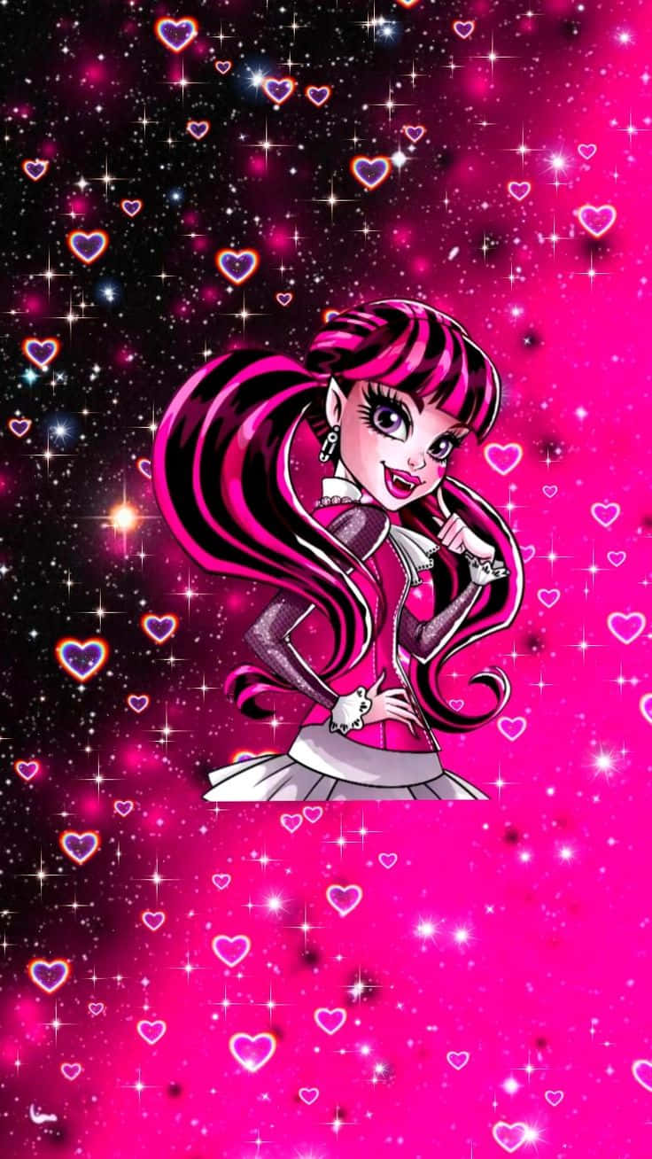 Draculaura Sparkling Pink Background Wallpaper