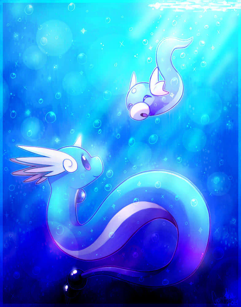 Dragonair And Dratini In Water Wallpaper