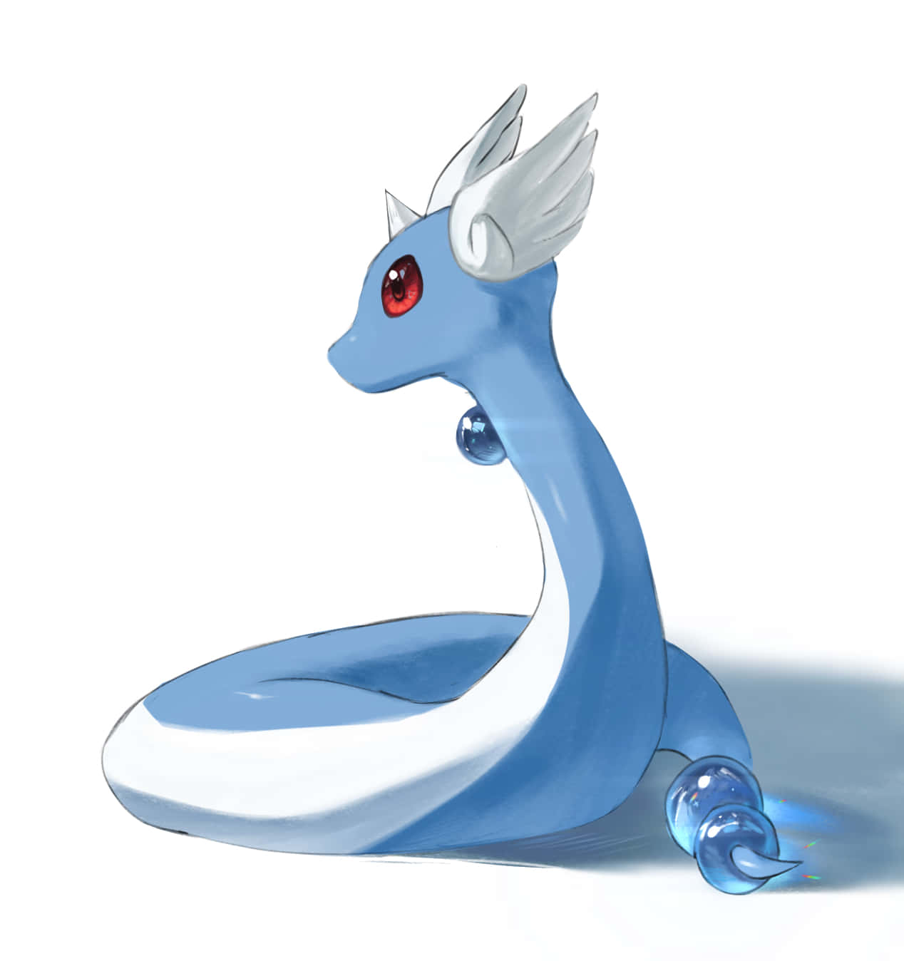 Dragonair Side View White Background Wallpaper