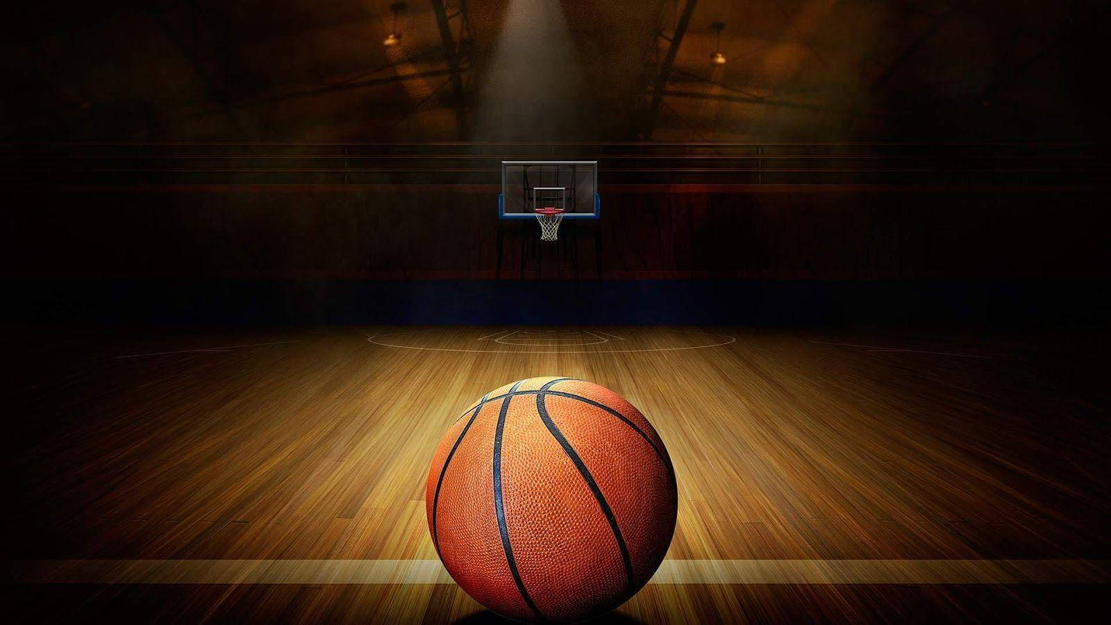 Dramatic Basketball Court Ring & Basketball Wallpaper