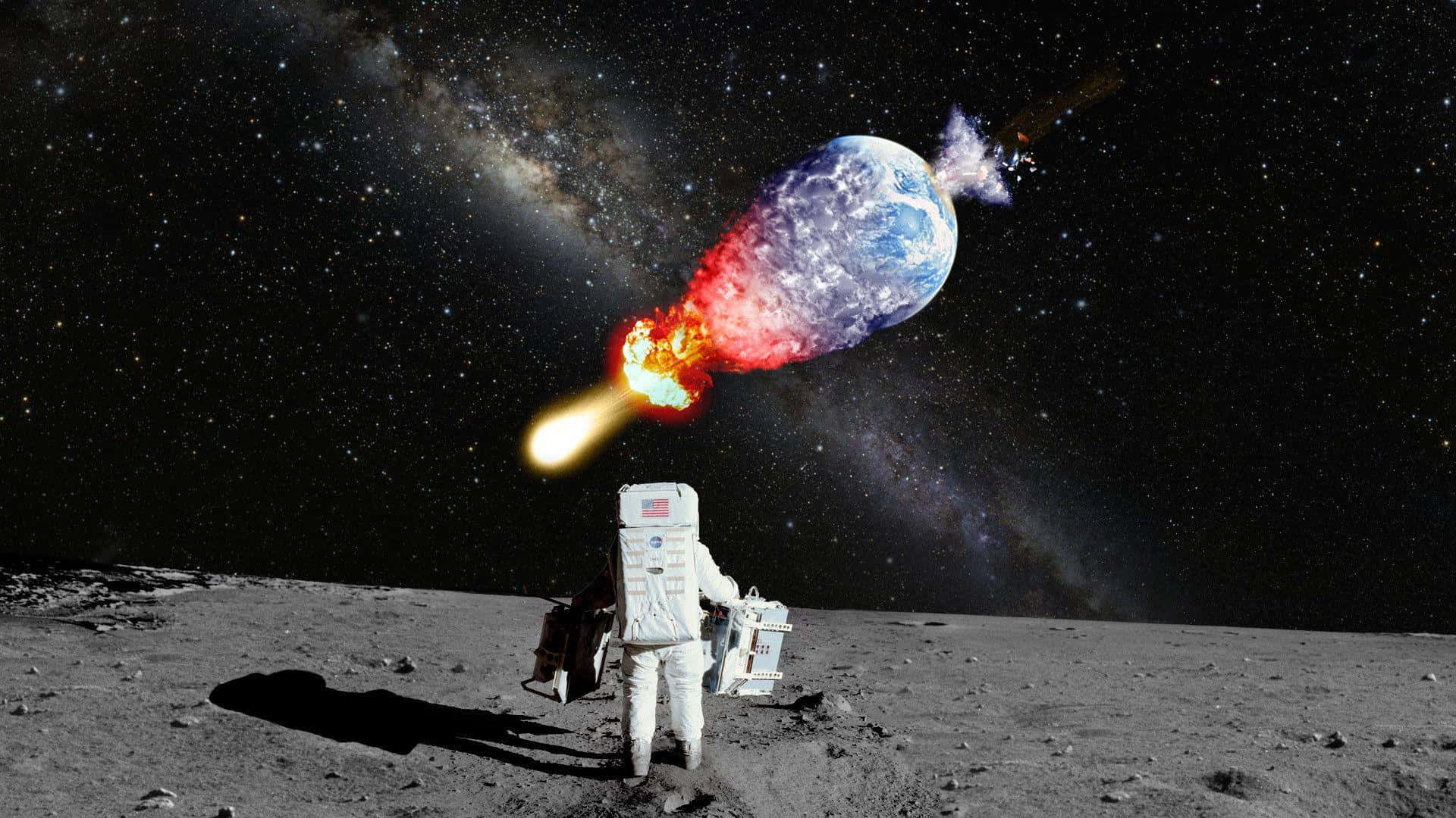 Dramatic Depiction Of An Astronaut Walking On The Lunar Surface Wallpaper