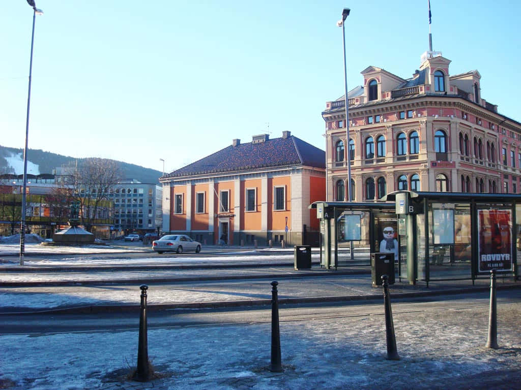 Drammen Cityscape Winter Morning Wallpaper