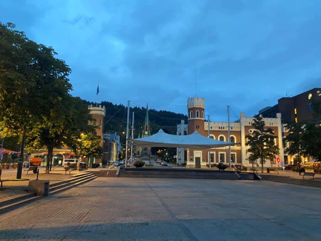 Drammen Norway Evening Town Square Wallpaper