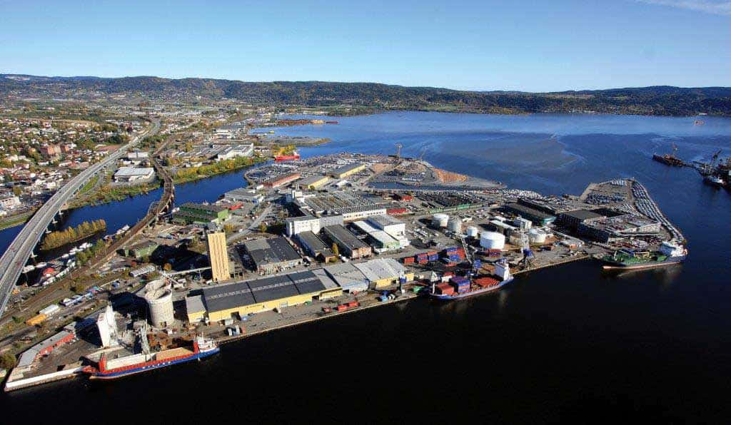 Drammen Waterfront Aerial View Wallpaper