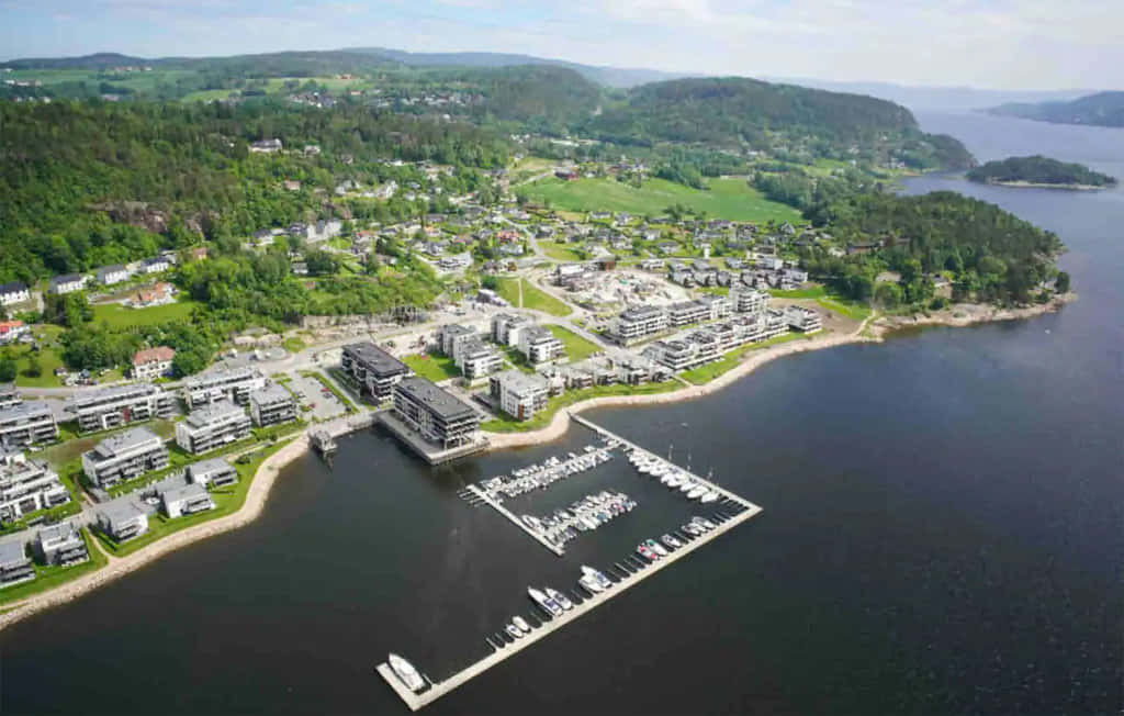 Drammen Waterfront Aerial View Wallpaper