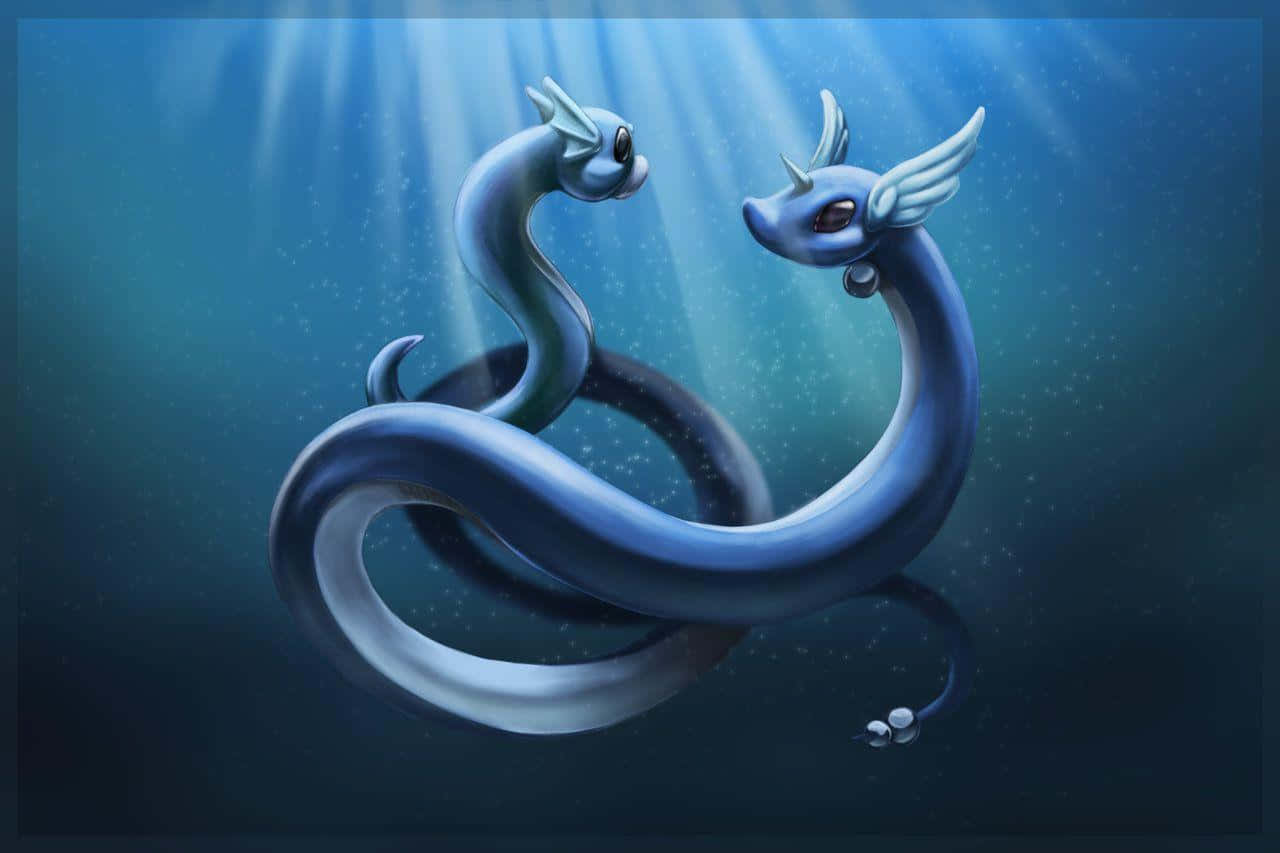 Dratini And Dragonair Realistic Illustration Wallpaper