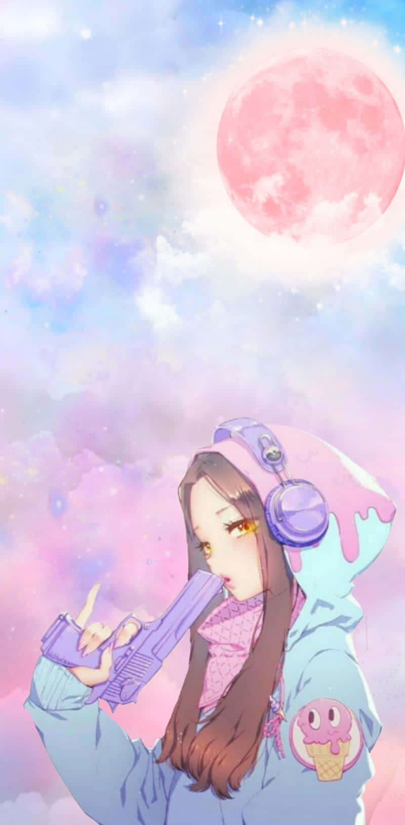 Dreamy Pink Moon Girl Artwork Wallpaper