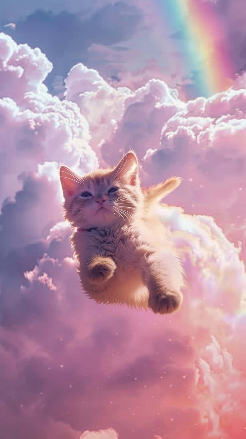 Dreamy Sky Kitten Rainbow Wallpaper