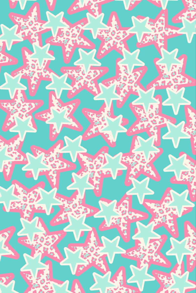 Dreamy Starry Night In Teal & Pink Wallpaper