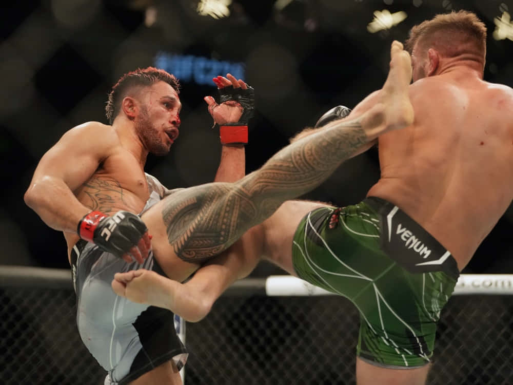 Dricus Du Plessis Kicking Brad Tavares Wallpaper