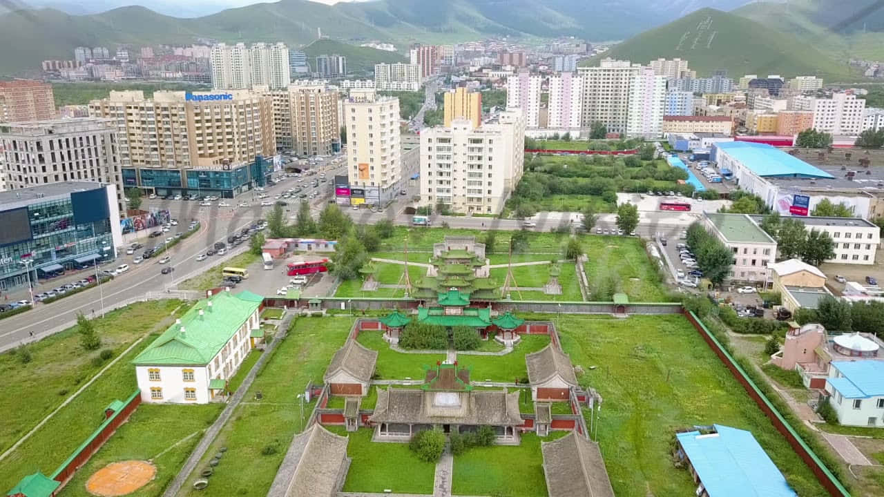 Drone Shot Winter Palace Of The Bogd Khan Wallpaper