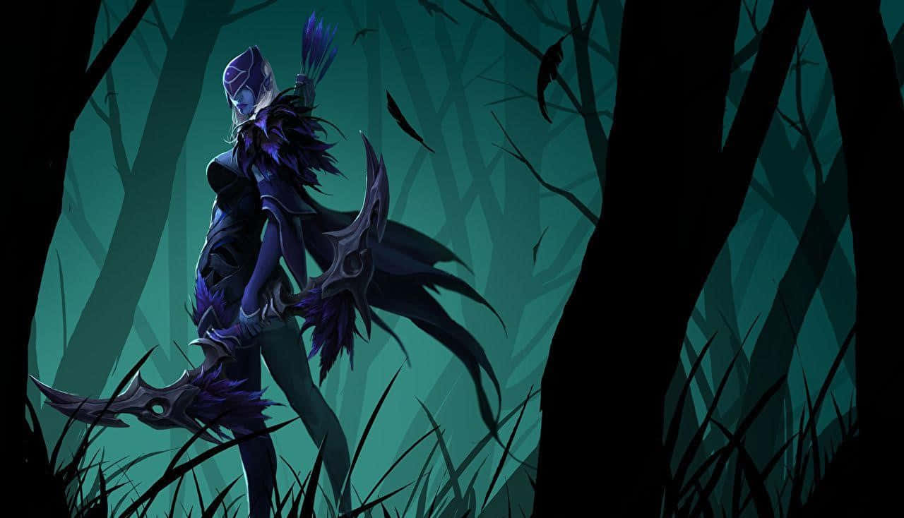 Drow Ranger In Action: Master Archer Of The Mystical Forest Wallpaper