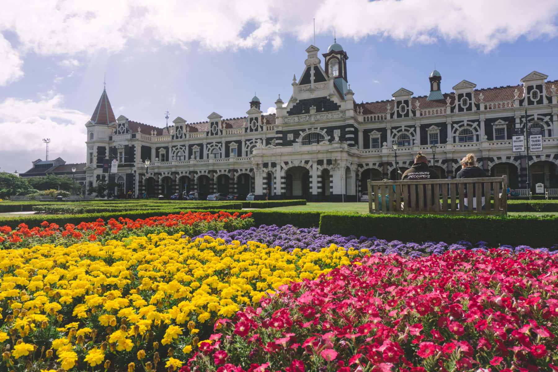 Dunedin Railway Station Floral Display New Zealand Wallpaper