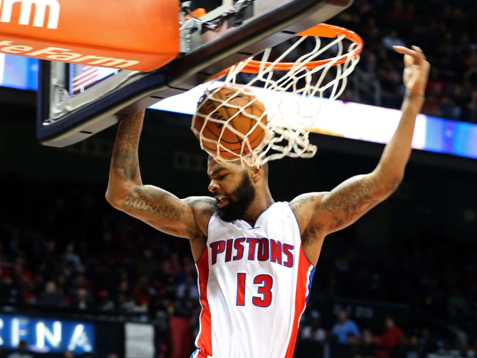 Dunking Detroit Pistons Marcus Morris Number 13 Wallpaper