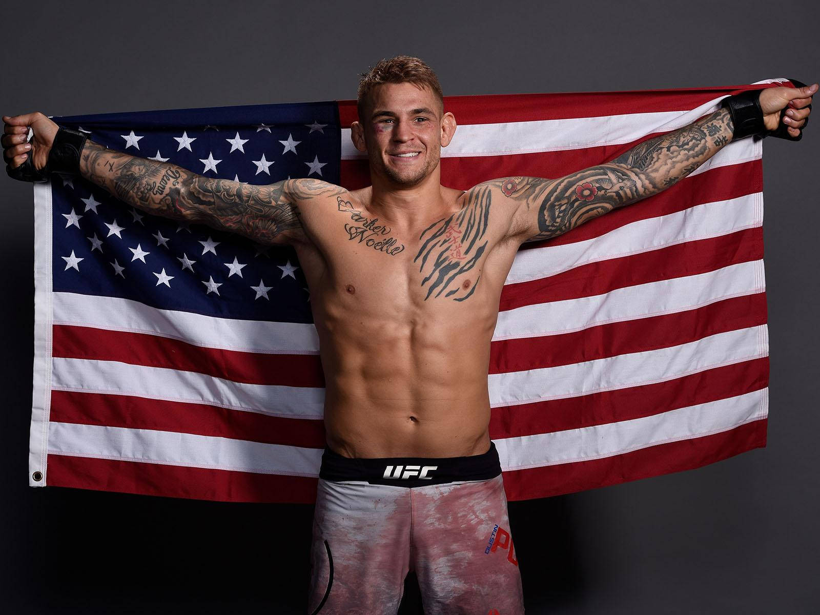 Dustin Poirier Holding American Flag Wallpaper