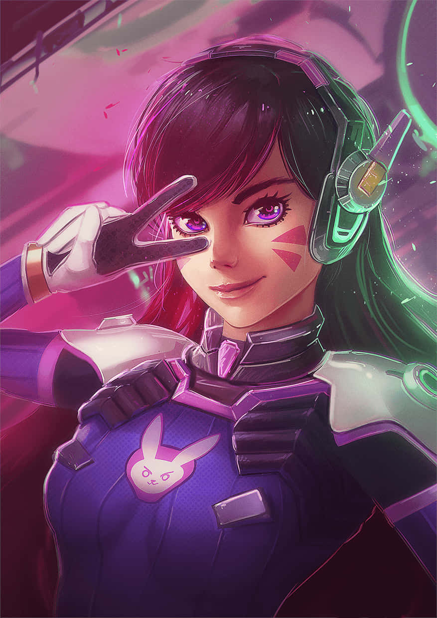 Dva Overwatch Peace Sign Pose Wallpaper