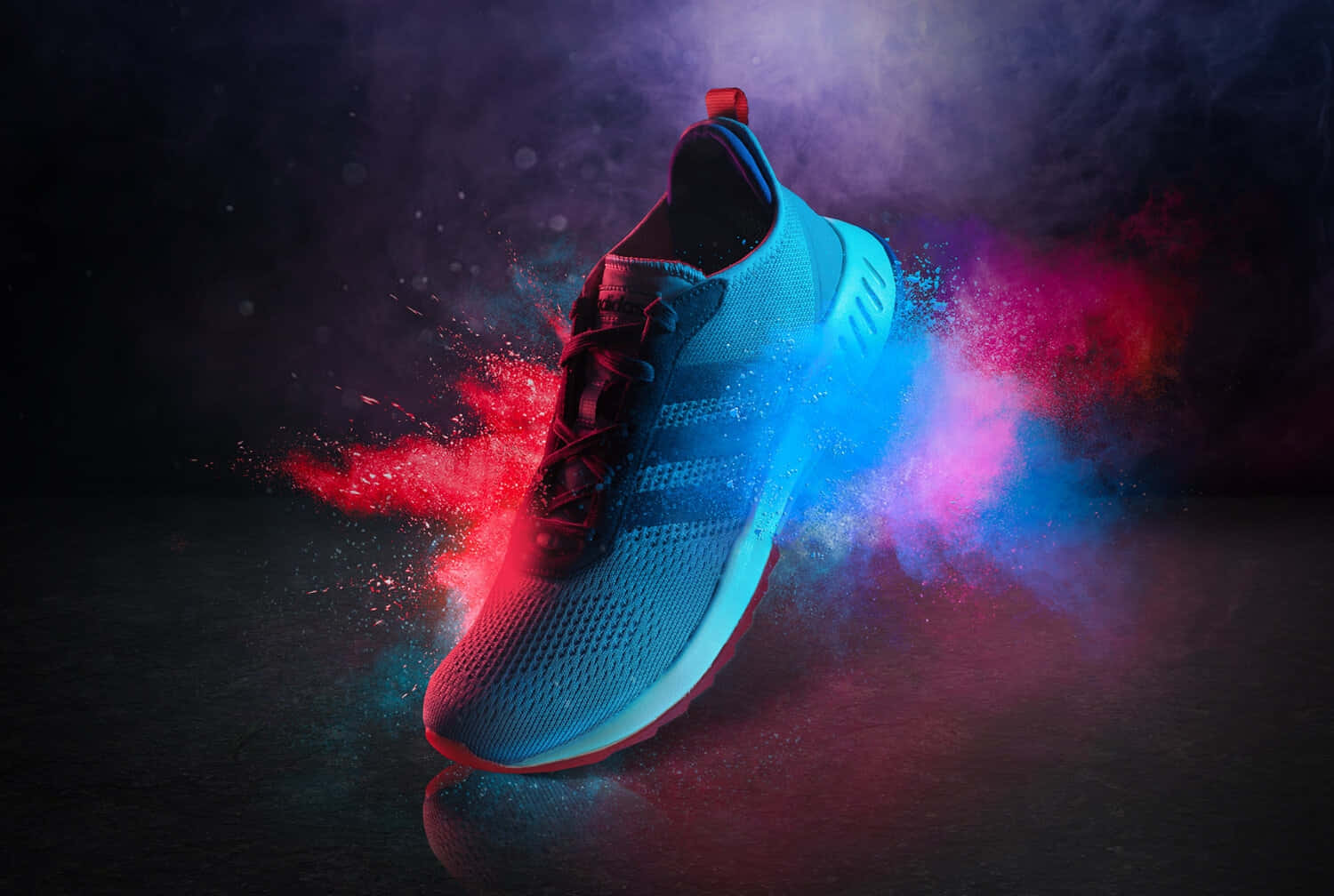 Dynamic Blue Sneaker Color Explosion Wallpaper