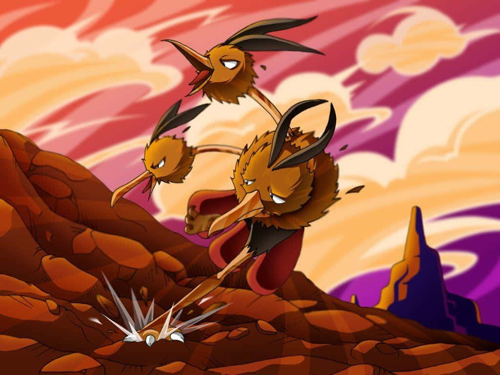 Dynamic Dodrio Sprinting Across Rocky Terrain Wallpaper