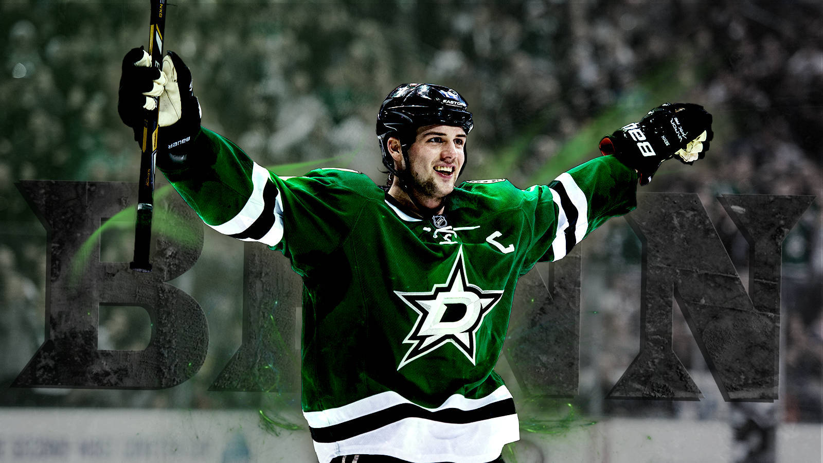 Dynamic Jamie Benn Graphic Art In Green Wallpaper