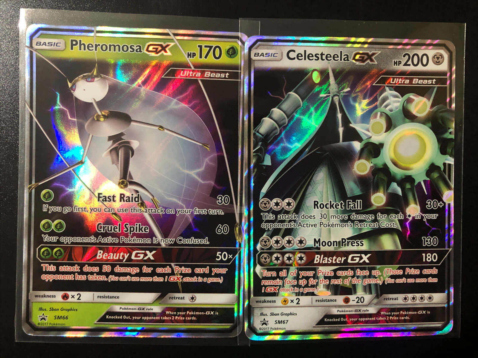 Dynamic Pheromosa And Celesteela Trading Cards Wallpaper