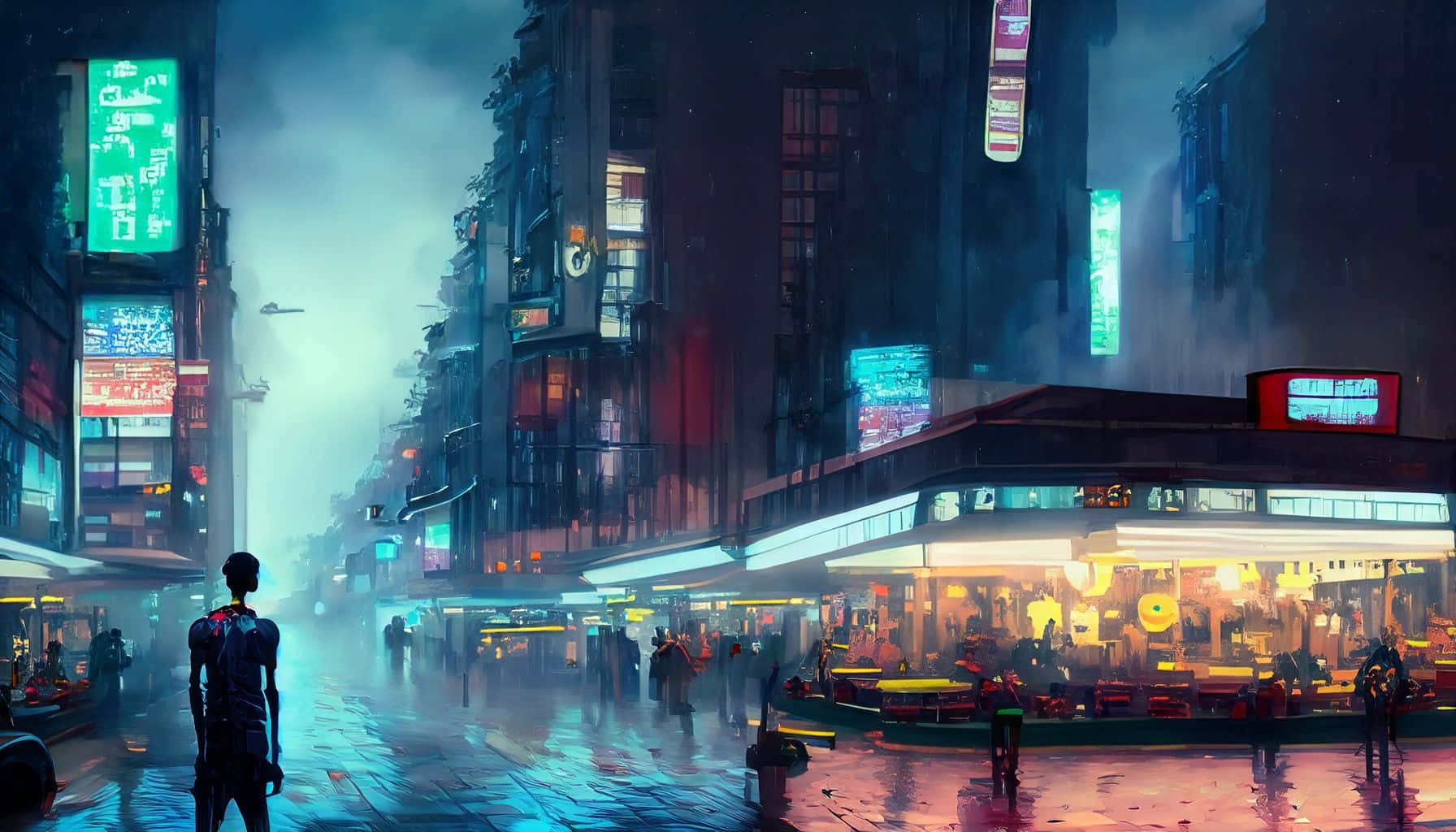 Dystopian_ Cityscape_ Nighttime Wallpaper