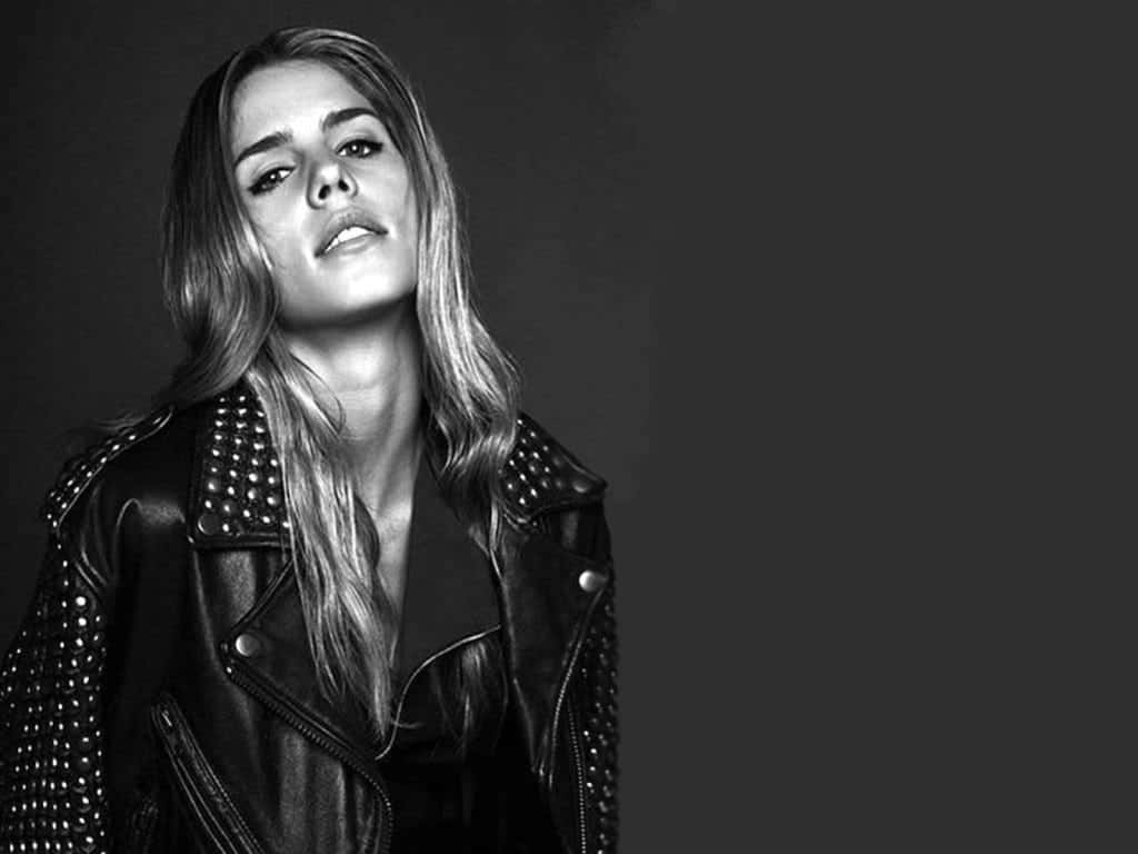 Edgy Monochrome Portrait Leather Jacket Wallpaper