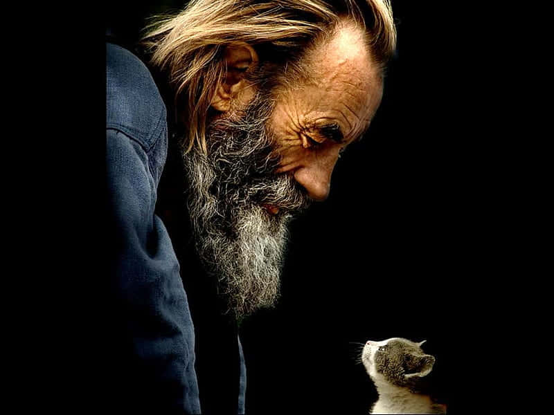 Elderly Manand Cat Connection.jpg Wallpaper