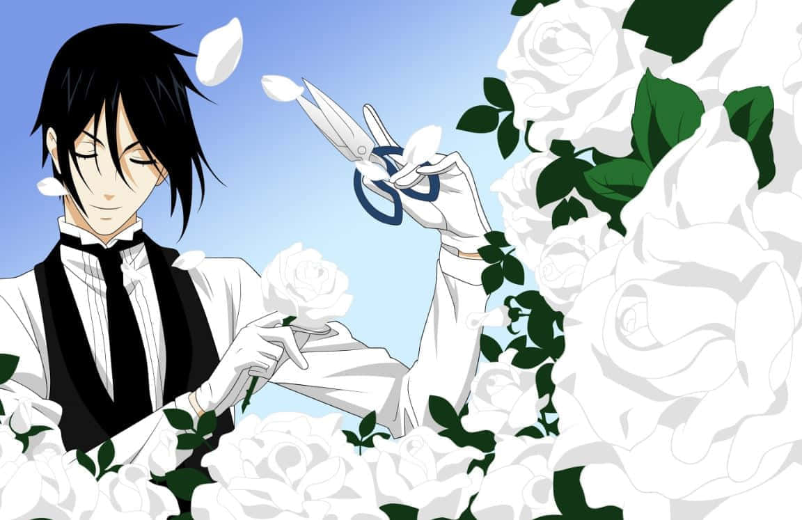 Elegant_ Anime_ Butler_ Trimming_ Roses Wallpaper