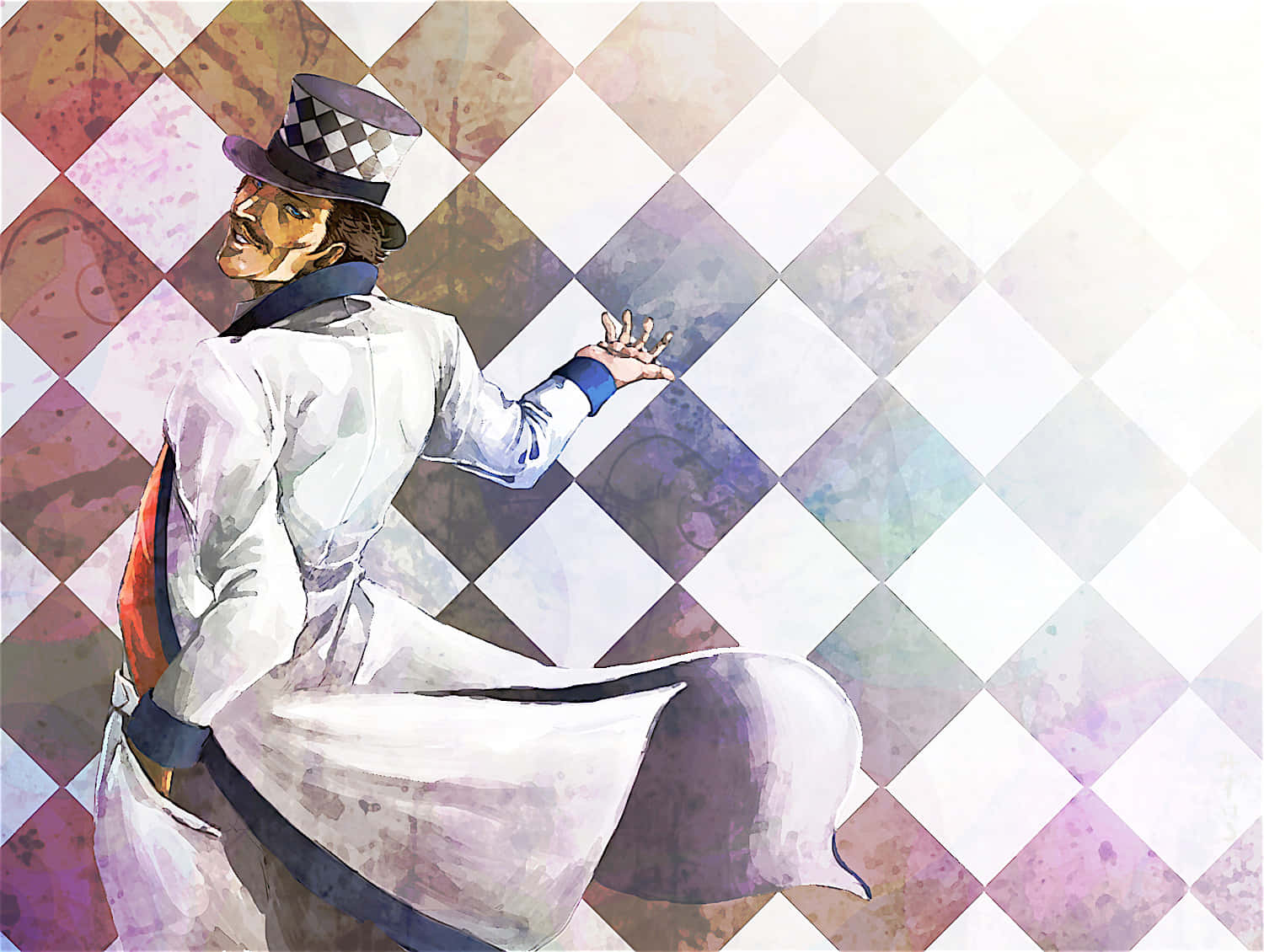 Elegant Anime Character Checkered Background Wallpaper