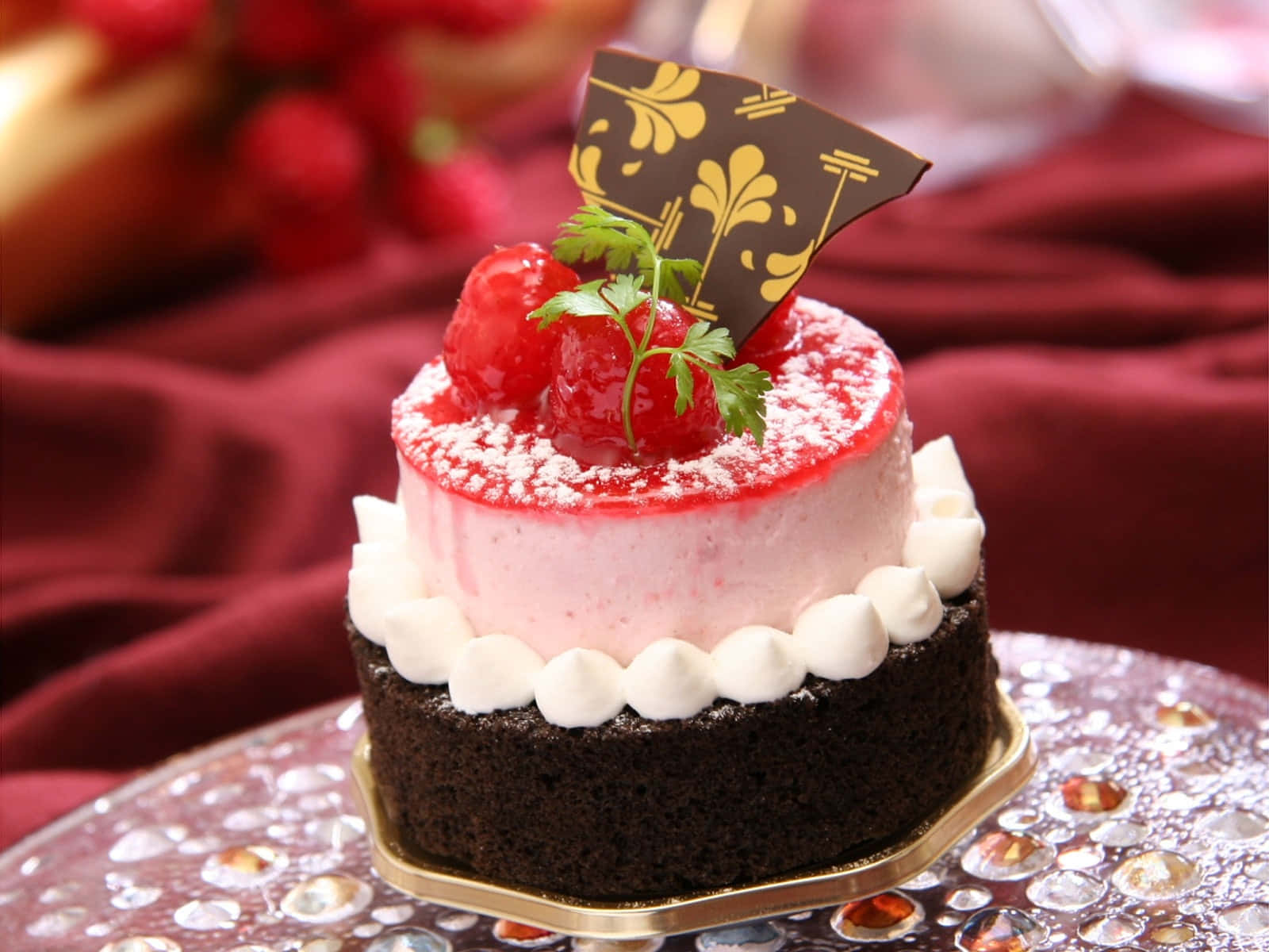 Elegant Birthday Cakewith Red Berries Wallpaper