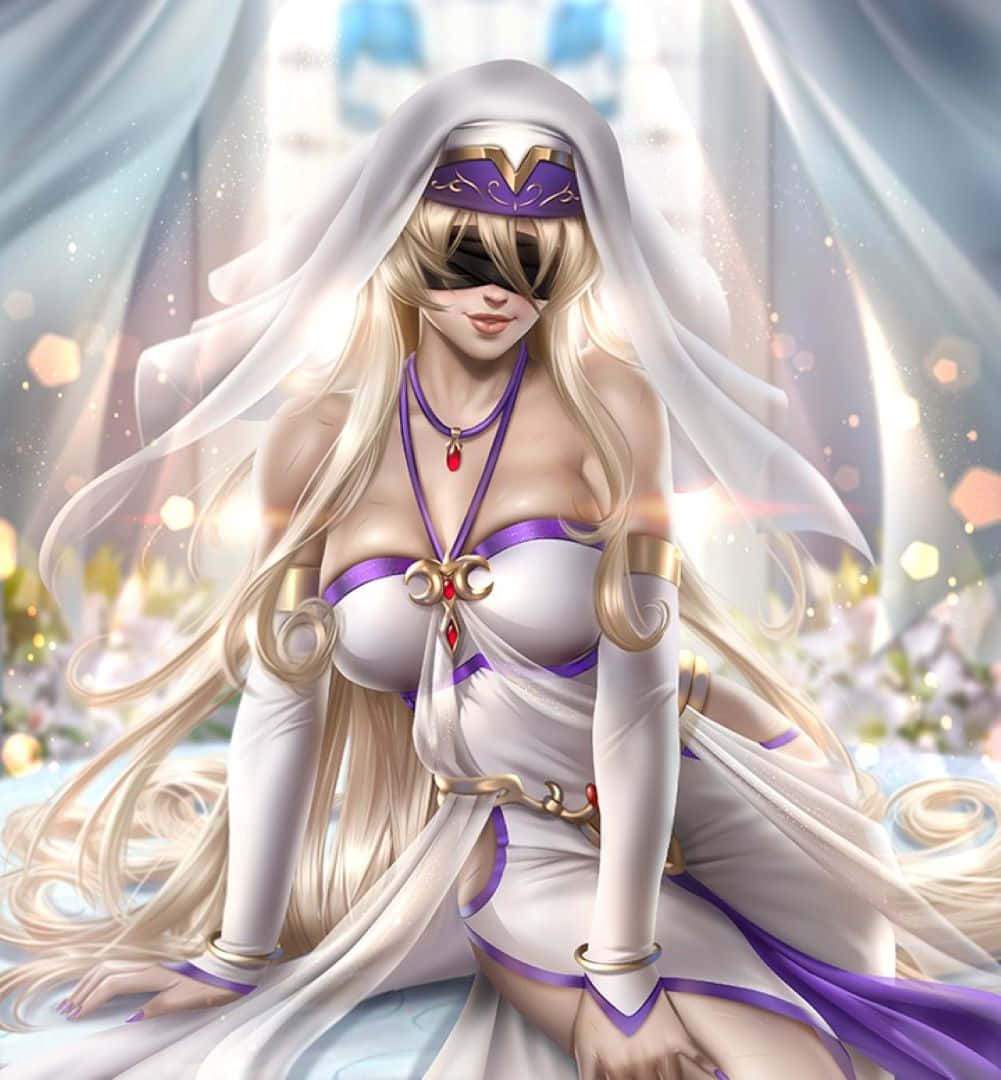 Elegant Blindfolded Sword Maiden Wallpaper