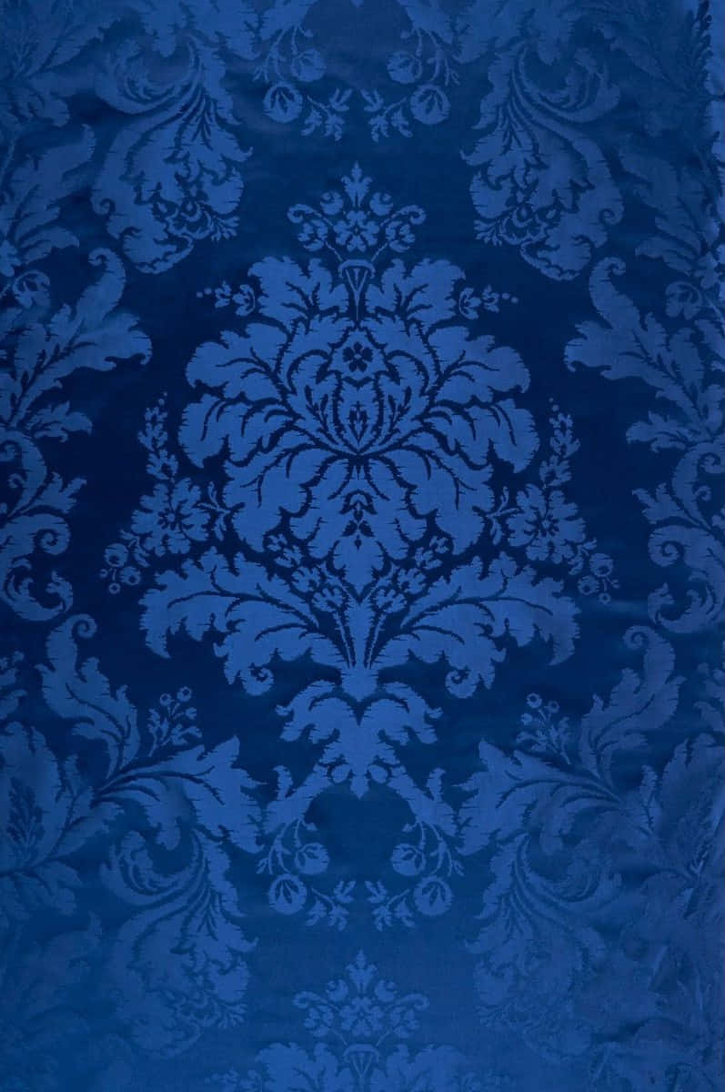 Elegant Blue Damask Pattern Wallpaper