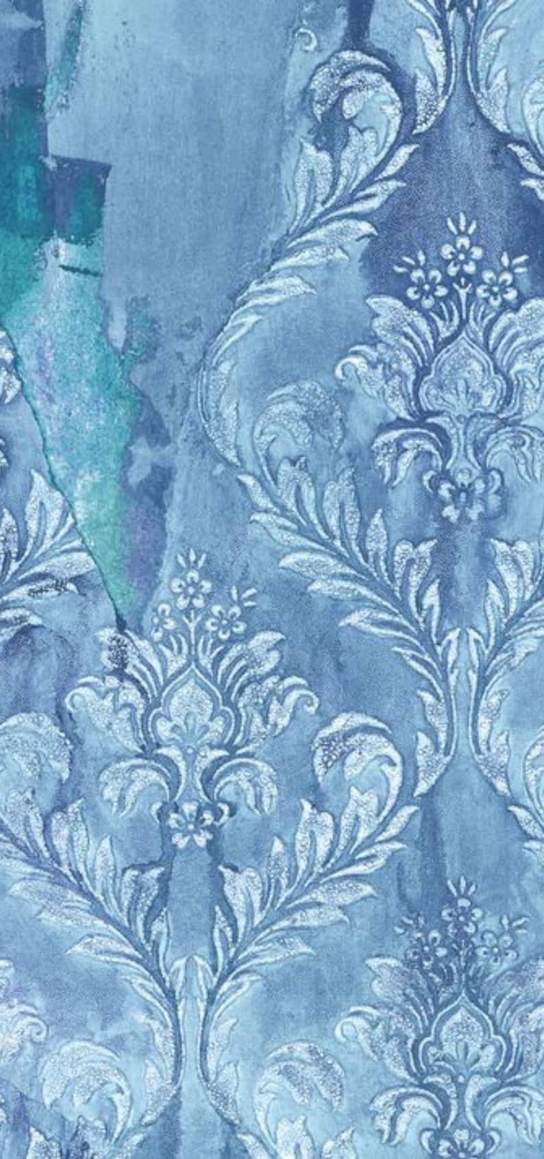 Elegant Blue Damask Pattern Wallpaper