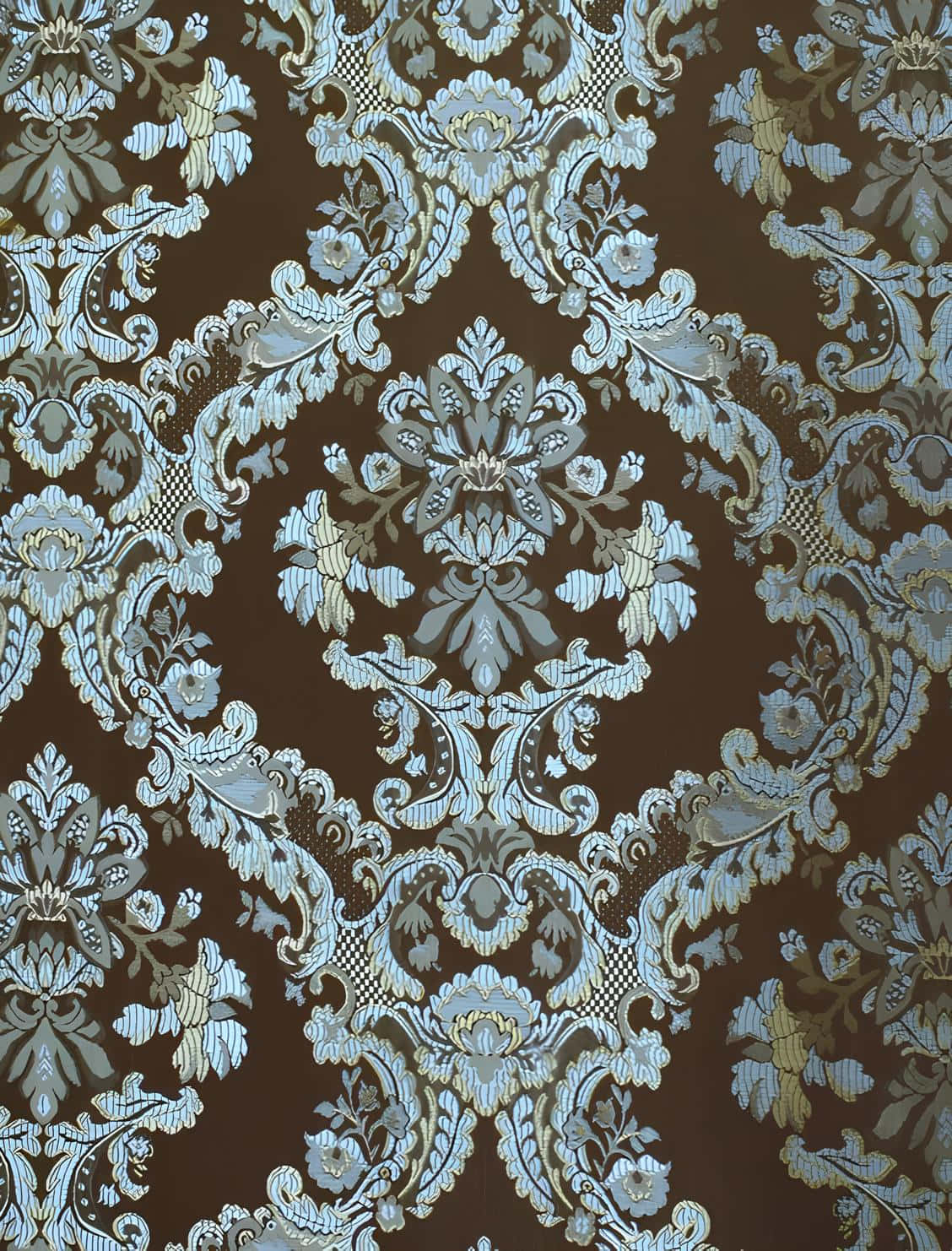 Elegant Blue Damask Pattern Wallpaper