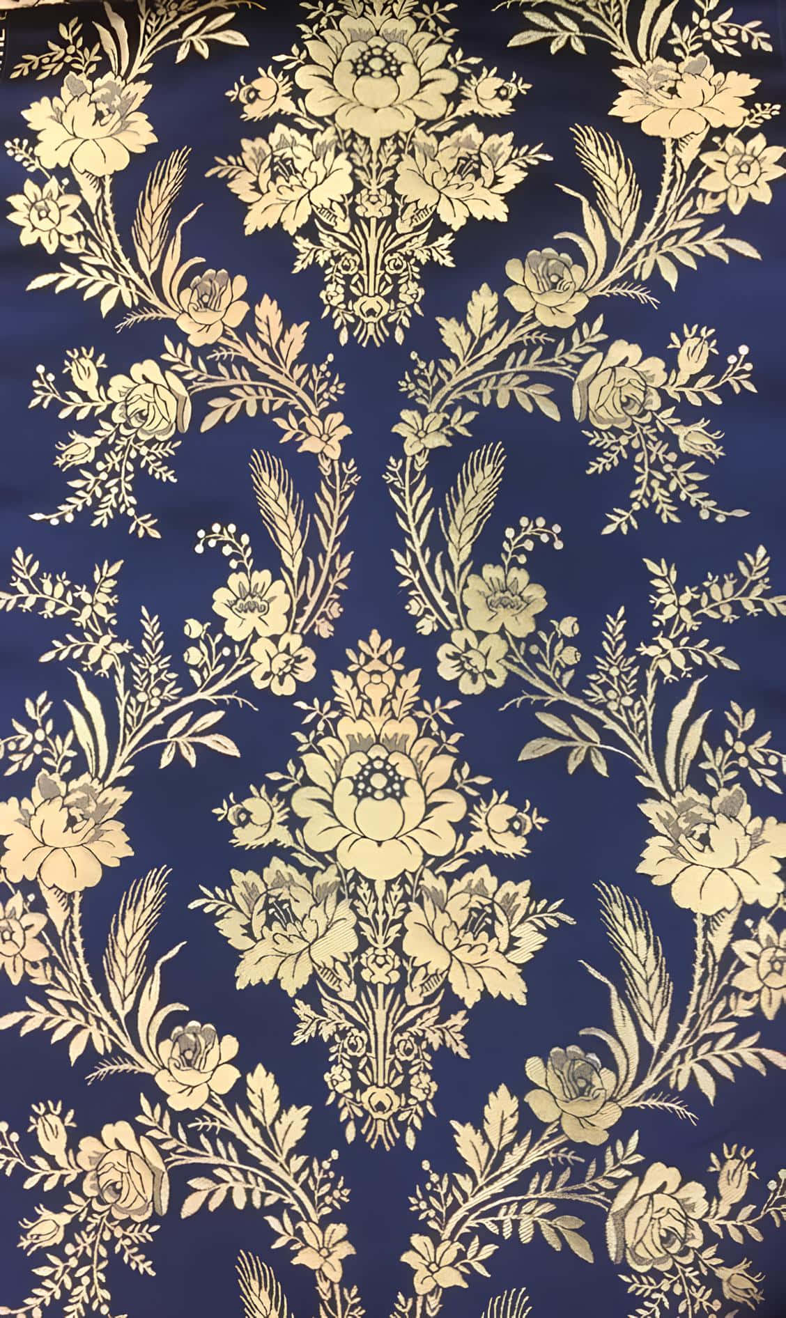 Elegant Blue Damask Pattern Wallpaper