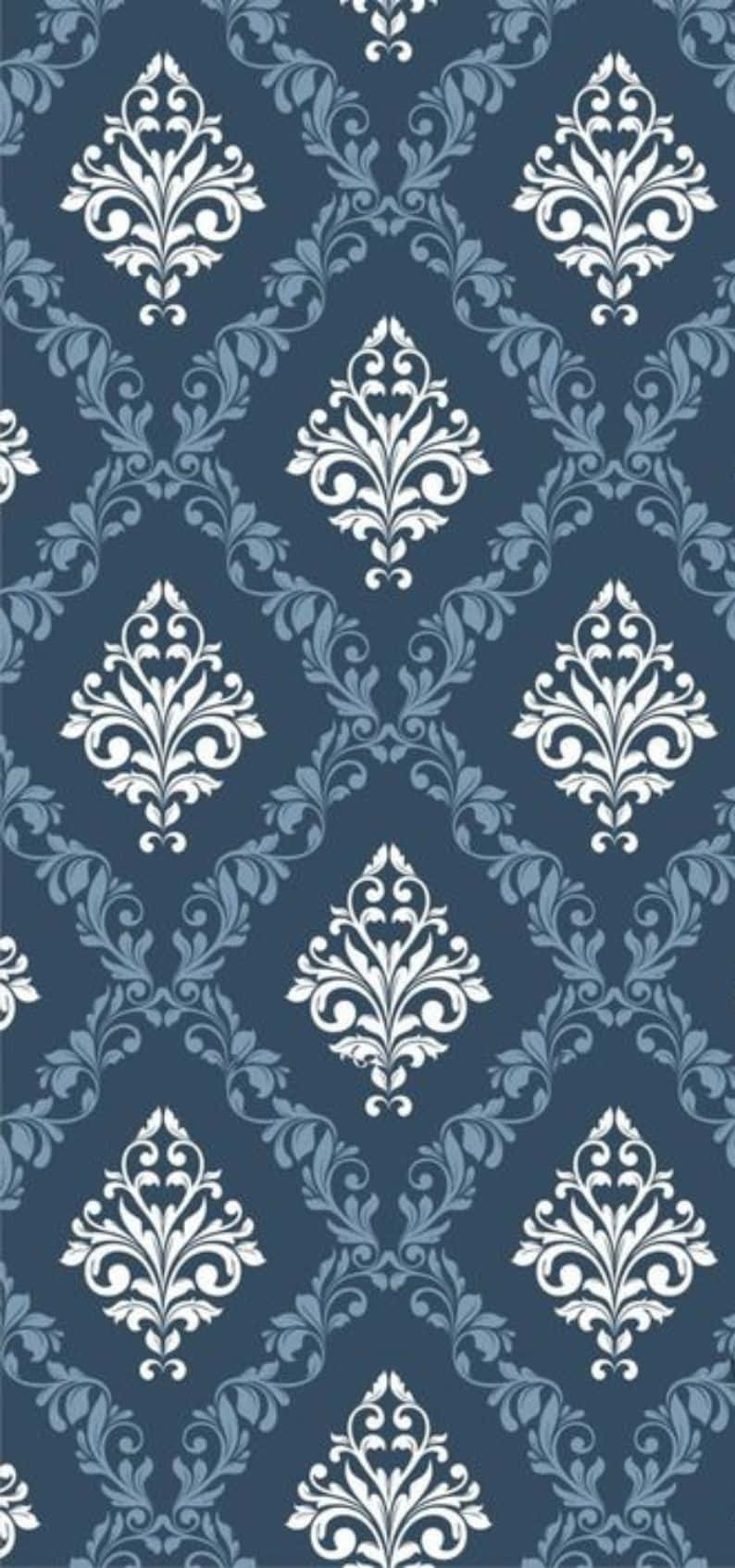 Elegant Blue Damask Pattern Wallpaper