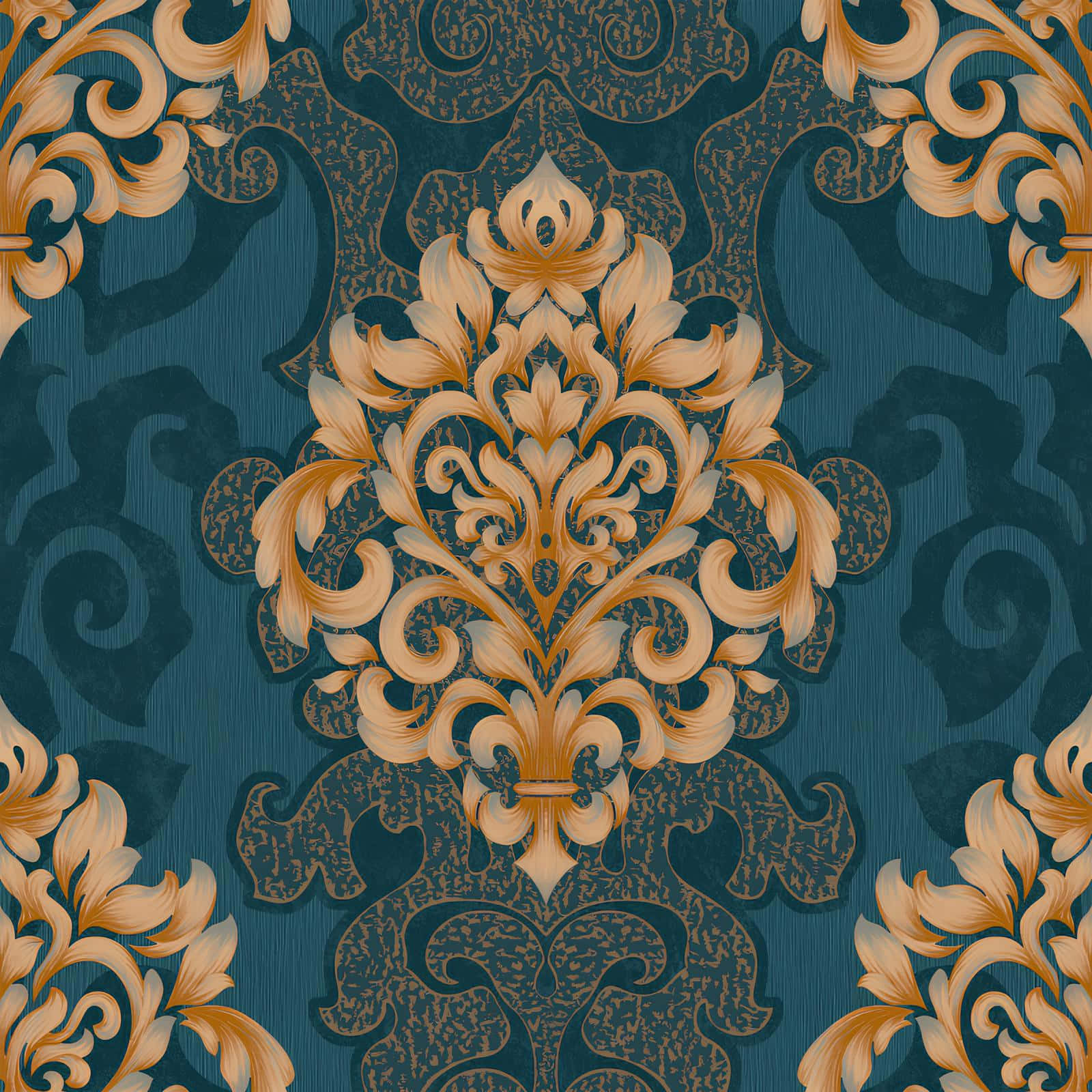 Elegant Blue Damask Pattern Wallpaper