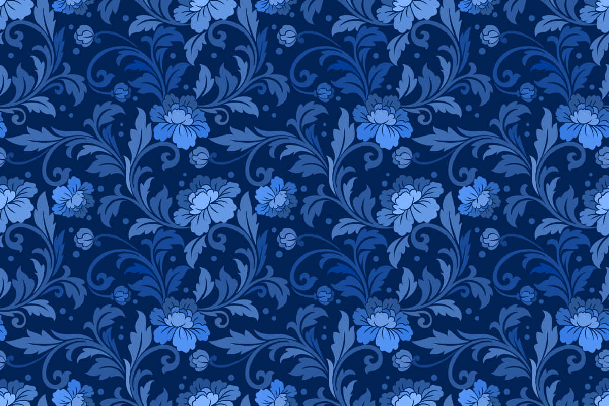 Elegant Blue Damask Pattern Wallpaper